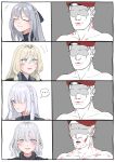  ... 1boy 4girls absurdres ak-12_(girls&#039;_frontline) ak-15_(girls&#039;_frontline) an-94_(girls&#039;_frontline) beret bite_mark bite_mark_on_neck bite_mark_on_shoulder blonde_hair blue_eyes closed_eyes commander_(girls&#039;_frontline) comparison girls&#039;_frontline grey_hair hair_over_one_eye hat hickey highres lipstick_mark lipstick_mark_on_face lipstick_mark_on_shoulder long_hair multiple_girls purple_eyes red_hat rpk-16_(girls&#039;_frontline) short_hair sidelocks smile speech_bubble spoken_ellipsis sugac 