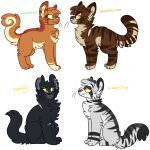 2016 alpha_channel ambiguous_gender black_body black_eyebrows black_fur black_nose black_stripes black_whiskers bramblestar_(warriors) brown_body brown_fur brown_markings brown_nose brown_stripes bumblestripe_(warriors) character_name curled_tail digital_drawing_(artwork) digital_media_(artwork) digitigrade domestic_cat eye_scar eyebrows facial_scar felid feline felis female_(lore) feral flat_colors frown fur green_eyes green_text grey_body grey_fur grey_inner_ear grey_inner_ear_fluff grey_scar group handwritten_text head_tuft hi_res inner_ear_fluff jaspering leg_scar male_(lore) mammal markings narrowed_eyes notched_ear orange_body orange_eyes orange_fur orange_text paws pink_nose pink_scar pupils raised_tail scar shiny_eyelids shoulder_scar simple_background sitting slit_pupils smile snout snout_scar squirrelflight_(warriors) standing striped_body striped_fur stripes tabby_cat tail tan_body tan_fur tan_inner_ear tan_inner_ear_fluff teeth text thick_eyebrows transparent_background tuft warriors_(book_series) whisker_dots whiskers white_body white_fur yellow_eyes yellow_text yellowfang_(warriors)