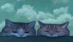  animal animal_focus cat closed_eyes closed_mouth cloud cloudy_sky commentary day english_commentary green_sky highres karin_hosono no_humans orange_cat original outdoors painting_(medium) portrait realistic sky traditional_media 