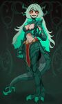  abs absurdres basedbinkie black_sclera claws colored_sclera colored_tongue dragon_girl dragon_horns green_tongue highres horns non-web_source original tail 