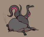 anthro belly big_belly big_butt breath butt duo eyes_closed female generation_7_pokemon hi_res huge_belly nintendo pokemon pokemon_(species) salandit salazzle sitting_on_another smile smokey_blokey spiral_eyes thick_thighs