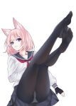  absurdres blue_archive gloves highres legs_up looking_at_viewer miraclemeteor niko_(blue_archive) no_shoes panties_visible_through_clothes school_uniform soles thighhighs thighs toes 