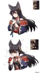  absurdres animal_ears bags_under_eyes black_hair ear_piercing erune granblue_fantasy highres nier_(granblue_fantasy) no_grad piercing red_eyes robe scrunchie wrist_scrunchie 