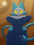 anthro armless big_breasts breasts cable_tail clothing darkner deltarune dress felid feline female floating_hands hi_res machine mammal robot solo tasque_manager undertale_(series) vivzlover white_body yellow_eyes