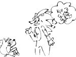2024 4_fingers anthro biped_standing black_and_white black_text canid canine character_request charred_ashes digital_drawing_(artwork) digital_media_(artwork) duo english_text eulipotyphlan female fingers fox hair hedgehog in_awe kanako_ketsukane mammal monochrome open_mouth prick_ears quills_(anatomy) simple_background sketch sparkles sparkling_eyes text thought_bubble undertale_yellow white_background