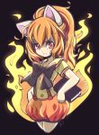  absurdres angelica_(k3lly) animal_ears artist_name bangs black_background black_bow book bow closed_mouth cropped_legs fire flame half_updo highres holding holding_book horse_ears horse_girl large_bow long_hair looking_at_viewer multicolored_hair orange_hair personification pokemon ponyta puffy_shorts red_eyes red_hair shaded_face shirt short_sleeves shorts simple_background solo standing streaked_hair suspender_shorts suspenders tareme two-tone_hair v-shaped_eyebrows yellow_shirt 