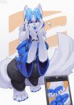 4_toes anthro barefoot blue_eyes blue_pawpads blue_tongue breasts canid canine clothing eyewear feet female foot_focus fox fur glasses hair hi_res mammal pawpads paws rz54 soles solo toes tongue tongue_out white_body white_fur white_hair