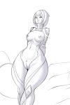 aoi breasts female fours_(artist) genitals hi_res human low-angle_view mammal mostly_nude open_bodysuit pussy sketch solo warframe