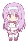  amaha_miu animal animal_hug bangs blush brown_footwear brown_ribbon chibi closed_mouth commentary_request eyebrows_visible_through_hair full_body hair_between_eyes hairband juliet_sleeves long_hair long_sleeves looking_at_viewer mashiroiro_symphony pleated_skirt puffy_sleeves purple_hair red_eyes ribbon rinechun school_uniform shirt simple_background skirt smile solo standing striped striped_hairband thighhighs very_long_hair white_background white_legwear white_shirt white_skirt 