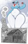 2024 absurd_res alpha_pokemon big_breasts blue_body blue_hair breasts building clothed clothing dialogue duo english_text female gardevoir generation_3_pokemon hair hi_res house human humanoid instant_loss_2koma interspecies larger_female larger_humanoid male male/female mammal moan motion_lines navel_outline nintendo not_furry open_mouth pokeball pokemon pokemon_(species) pokemon_legends_arceus pokephilia saltyxodium sex shiny_pokemon size_difference smaller_human smaller_male snow speech_bubble teeth text thick_thighs white_body wide_hips