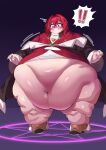  ^^^ absurdres ange_katrina ange_katrina_(1st_costume) big_belly black_coat black_footwear blue_eyes blush button_gap cardigan clenched_teeth coat commentary commission commissioner_upload dress fat fat_rolls hair_between_eyes hair_intakes highres kaiga_beast1123 magic_circle nijisanji no_panties obese off_shoulder pentagram purple_background red_cardigan red_hair short_hair skeb_commission sweat taut_clothes teeth triangle_hair_ornament virtual_youtuber weight_gain white_dress wide_hips 