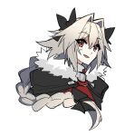  1boy alternate_color alternate_eye_color alternate_hair_color androgynous astolfo_(fate) black_bow black_cape bow braid cape fang fate/apocrypha fate_(series) fur-trimmed_cape fur_trim hair_between_eyes hair_bow hair_intakes haoro long_braid long_hair male_focus multicolored_hair open_mouth otoko_no_ko pink_hair portrait purple_eyes red_eyes simple_background single_braid skin_fang smile solo streaked_hair two-tone_hair white_background white_hair 