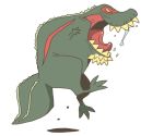  chibi claws commentary_request deviljho dinosaur dragon drooling from_side full_body jumping monster_hunter no_humans onikobe_rin open_mouth sharp_teeth simple_background solo spikes teeth tongue white_background 