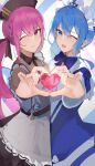  2girls absurdres heart heart_hands heart_hands_duo highres hololive hoshimachi_suisei minato_aqua multiple_girls virgo76612871 virtual_youtuber 