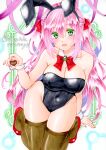  1girl blush breasts cleavage hair_ornament long_hair looking_at_viewer marker_(medium) medium_breasts original pink_hair playboy_bunny ribbon ruuna_(ruunayh) traditional_media 