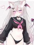  1girl absurdres animal_ears annytf bat_wings black_choker blush breasts choker cowboy_shot demon_tail fox_ears fox_girl grey_hair hair_between_eyes hair_ornament heart heart-shaped_pupils heart_choker heart_hair_ornament heterochromia highleg highleg_panties highres indie_virtual_youtuber long_hair looking_at_viewer navel neckerchief panties pink_eyes pink_hair pink_neckerchief purple_eyes solo star_(symbol) star_hair_ornament symbol-shaped_pupils tail twintails underwear virtual_youtuber wings yuyu_(shitake110) 