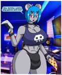 anthro big_breasts breasts bulge chen_(thebunnypie) clothing controller ear_piercing ear_ring food game_controller gynomorph hi_res intersex mammal mouse murid murine navel navel_piercing panties piercing pizza ring_piercing rodent solo thebunnypie underwear wide_hips
