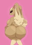 anthro big_breasts big_butt black_sclera breasts brown_body butt female floppy_ears generation_4_pokemon hi_res looking_back lop_ears lopunny nintendo nude pokemon pokemon_(species) simple_background smile solo widdlesister