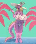  absurd_res anthro big_breasts bikini breasts clothing dragon eastern_dragon female flower food hat headgear headwear hi_res huge_breasts mythological_creature mythological_scalie mythology opal_(zed-s) plant popsicle scalie solo swimwear water whiskers zed-s 