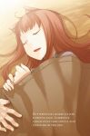 animal_ears ayakura_juu brown_hair character_name closed_eyes eyebrows_visible_through_hair from_above holo long_hair lying novel_illustration official_art on_side open_mouth sleeping spice_and_wolf upper_body wolf_ears 