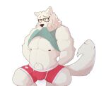  2020 animal_genitalia anthro areola belly biceps big_muscles biped canid canine canis clothed clothing clothing_lift digital_drawing_(artwork) digital_media_(artwork) domestic_dog eyewear fur genitals glasses hi_res looking_away male mammal mosin muscular navel nipples nordic_sled_dog orange_eyes pecs red_clothing red_underwear samoyed sheath shirt shirt_in_mouth shirt_lift shy sitting solo spitz tail topwear underwear white_body white_fur 