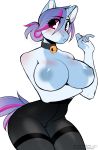 anthro big_breasts blush breasts clothed clothing collar equine female horn littlesheep looking_at_viewer mammal nipples solo tight_clothing topless unicorn voluptuous wide_hips 