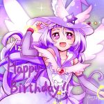  birthday blush cure_magical dress hat long_hair magical_girl purple_hair red_eyes smile wings 