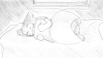 16:9 animal_crossing anthro bed biped clothed clothing dragonweirdo fur furniture hi_res lying male mammal marshal_(animal_crossing) monochrome nintendo on_bed on_side pillow pillow_hug rodent sciurid solo tail tree_squirrel widescreen