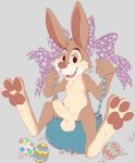  anthro balls br&#039;er_rabbit celestial easter easter_egg erection feet fur holidays lagomorph looking_at_viewer male mammal navel pawpads penis rabbit sitting smile solo song_of_the_south spreading 