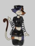 absurd_res anthro bottomwear choker clothing codenexusdrws domestic_cat epic_games felid feline felis fortnite g-string gesture gun hand_gesture handgun hi_res hotpants jewelry legwear looking_at_viewer mammal meow_skulls_(fortnite) middle_finger necklace piercing pistol ranged_weapon shorts solo thick_thighs thigh_highs torn_clothing underwear weapon