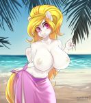  anthro beach big_breasts bikini bikini_bottom breasts choker clothed clothing cutie_mark equine fan_character female huge_breasts littlesheep mammal my_little_pony nipples outside pegasus seaside solo standing swimsuit topless voluptuous wide_hips wings 