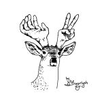  2019 ambiguous_form black_and_white deer digital_drawing_(artwork) digital_media_(artwork) dyyrlysh fur gesture hand_gesture headshot_portrait humanoid_hands krita_(artwork) male mammal monochrome portrait signature simple_background solo v_sign what_has_science_done white_background 