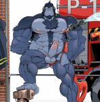  2018 5_toes abs anthro ape balls barefoot beard biceps biped body_hair chest_hair clothed clothing cole_phillips digital_media_(artwork) erection facial_hair feet fire_hydrant fire_truck firefighter front_view fur glans gorilla grey_balls grey_fur grey_penis grin happy_trail head_tuft hose huge_muscles humanoid_feet humanoid_penis looking_at_viewer male mammal muscular muscular_male nipples partially_clothed pecs penis pink_nipples pinup plantigrade pose primate quads red_bottomwear red_clothing red_underwear signature smile solo step_pose teeth thong thymilph toes topless underwear vehicle vein veiny_muscles water 