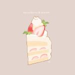  cake cake_slice chai_(drawingchisanne) food food-themed_creature food_focus fruit no_humans on_food original purple_background strawberry strawberry_shortcake undersized_animal whipped_cream 