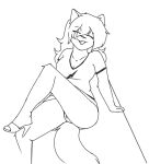  anthro bottomwear clothed clothing domestic_cat felid feline felis female footwear furniture genitals hi_res insanecat mammal monochrome one_leg_up pussy raised_leg shoes skirt slippers smile solo sophie_foster_(insanecat) table upskirt 