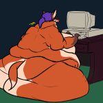 anthro big_breasts blep breasts canine computer digital_media_(artwork) female fox hair huge_breasts immobile inside long_hair mammal morbidly_obese nude obese overweight side_boob sitting solo solo_focus tongue tongue_out toony typing xxsnake_spiderxx 