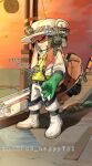  ballpoint_splatling_(splatoon) boots gloves green_gloves headlamp headphones high-visibility_vest highres inkling inkling_girl inkling_player_character jumpsuit lifebuoy microphone mining_helmet nobix2_happy711 orange_hair overalls red_eyes rubber_boots rubber_gloves salmon_run_(splatoon) signature splatoon_(series) splatoon_3 standing suction_cups swim_ring tentacle_hair white_footwear white_jumpsuit white_overalls 