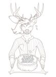 2020 anthro antlers bodily_fluids cake clothed clothing collared_shirt deer dessert digital_drawing_(artwork) digital_media_(artwork) dyyrlysh english_text eyes_closed fingers food fur greyscale hair half-length_portrait hi_res holding_tray hooved_fingers hooves horn humor kristoffer_everglade krita_(artwork) male mammal monochrome new_world_deer pattern_clothing pattern_shirt pattern_topwear portrait shirt simple_background sketch smile smiling_at_viewer solo striped_clothing striped_shirt striped_topwear stripes sweat sweatdrop text text_on_cake topwear white-tailed_deer white_background