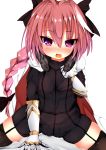  :d adapted_costume arm_support astolfo_(fate) bangs bed_sheet between_legs black_bodysuit black_bow black_gloves black_legwear blush bodysuit bow braid clenched_hand commentary_request covered_navel cowboy_shot eyebrows_visible_through_hair eyelashes eyes_visible_through_hair fang fate/apocrypha fate_(series) fur-trimmed_cloak fur_collar garter_straps gauntlets gloves gold_trim hair_between_eyes hair_bow hair_intakes hand_between_legs hand_up heart heart-shaped_pupils highres jitome long_hair long_sleeves looking_at_viewer male_focus multicolored_hair mutou_(94753939) nose_blush open_mouth otoko_no_ko pink_hair purple_eyes raised_eyebrows ribbed_bodysuit shiny shiny_hair simple_background single_braid sitting skin_tight skindentation smile solo spread_legs streaked_hair symbol-shaped_pupils thighhighs turtleneck two-tone_hair very_long_hair wavy_mouth white_background white_cloak white_hair 