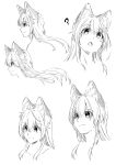  1girl ? absurdres animal_ear_fluff animal_ears fox_ears fox_girl highres long_hair looking_to_the_side monochrome multiple_views open_mouth original profile shirt sketch upper_body yamanaka_ta2ki 