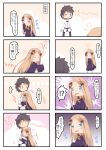  &gt;:) 0_0 1boy 1girl 4koma :&lt; @_@ abigail_williams_(fate/grand_order) absurdres bangs black_bow black_dress black_hair black_pants blue_eyes blush bow bug butterfly chaldea_uniform closed_mouth comic commentary_request crying crying_with_eyes_open dress fate/grand_order fate_(series) forehead fujimaru_ritsuka_(male) hair_bow heart highres hug insect jacket light_brown_hair long_hair long_sleeves multiple_4koma no_hat no_headwear one_eye_closed open_mouth orange_bow pants parted_bangs petting polka_dot polka_dot_bow sleeves_past_fingers sleeves_past_wrists smile spoken_ellipsis su_guryu tears translation_request v-shaped_eyebrows very_long_hair white_jacket 