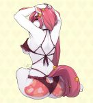  anthro arms_above_head bra breasts butt clothing equine female furgonomics hair horse lingerie littlesheep long_hair looking_at_viewer looking_back makeup mammal mascara panties pink_hair rear_view simple_background sitting solo under_boob underwear 