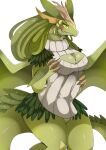  anthro blush breasts claws clothed clothing dragon dragonmaid_(yu-gi-oh!) dragonmaid_lorpar dragonryuusuki duel_monster female hair hi_res horn looking_at_viewer mythological_creature mythological_scalie mythology scalie simple_background smile solo tail wings yu-gi-oh! 
