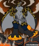 2021 absurd_res anthro chain chained claws demon dragon female fire first_person_view hell hi_res hybrid lava mythological_creature mythological_scalie mythology pawpads paws scalie sky solo thaismotosuwa wings