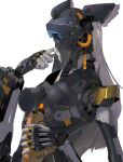  1girl absurdres android blue_light breasts cable cyclops highres humanoid_robot long_hair mechanical_ears one-eyed original robot robot_girl solo white_background white_hair yunimaru 