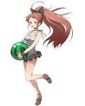  :d black_bow bow breasts brown_eyes brown_hair casual_one-piece_swimsuit cleavage collarbone floating_hair food fruit full_body hair_bow high_heels holding holding_food isami_(log_horizon) leg_up log_horizon long_hair looking_at_viewer official_art one-piece_swimsuit open_mouth polka_dot polka_dot_bow polka_dot_swimsuit small_breasts smile solo standing standing_on_one_leg striped striped_swimsuit swimsuit transparent_background very_long_hair watermelon 