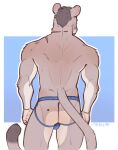 anthro athletic back_muscles butt clothed clothing cougar felid feline hair heart_(marking) hi_res jnkyrd jockstrap jockstrap_only long_tail male mammal markings muscular muscular_anthro muscular_male rear_view scar short_hair solo solo_focus tail topless underwear underwear_only