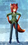 abstract_background absurd_res anthro black_nose blue_bottomwear blue_clothing blue_jeans blue_pants bottomwear canid canine clothed clothing confident dark_hands denim denim_bottomwear denim_clothing female flannel flannel_shirt fluffy fluffy_ears fluffy_tail fox fur green_clothing green_eyes hair hands_on_hips hi_res jeans looking_at_viewer lorne_(rex_feles) mammal model_sheet orange_body orange_fur pants red_fox red_hair rex_feles snout solo solo_focus tail text true_fox white_body white_fur