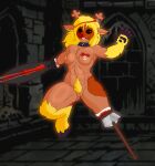 absurd_res action_pose anthro blonde_hair blood bodily_fluids breasts buckteeth christmas_decorations collar collar_only deer deltarune female fur genitals hair hi_res hooves long_hair mammal missing_arm missing_leg missing_limb nipple_piercing nipples noelle_holiday nude piercing pose pubes pussy red_eyes red_nose scissors small_breasts solo solo_focus surgical_suture tan_body tan_fur teeth thick_thighs undertale_(series) whitestellar wounded