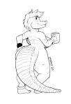 absurd_res anthro big_breasts big_butt breasts butt coffee_mug crocodile crocodilian crocodylid fangs female hair hand_on_butt hi_res huge_butt kellie_gator looking_back nude rear_view reptile sarbles scalie smile solo stripes tail teeth thick_tail thick_thighs wide_hips